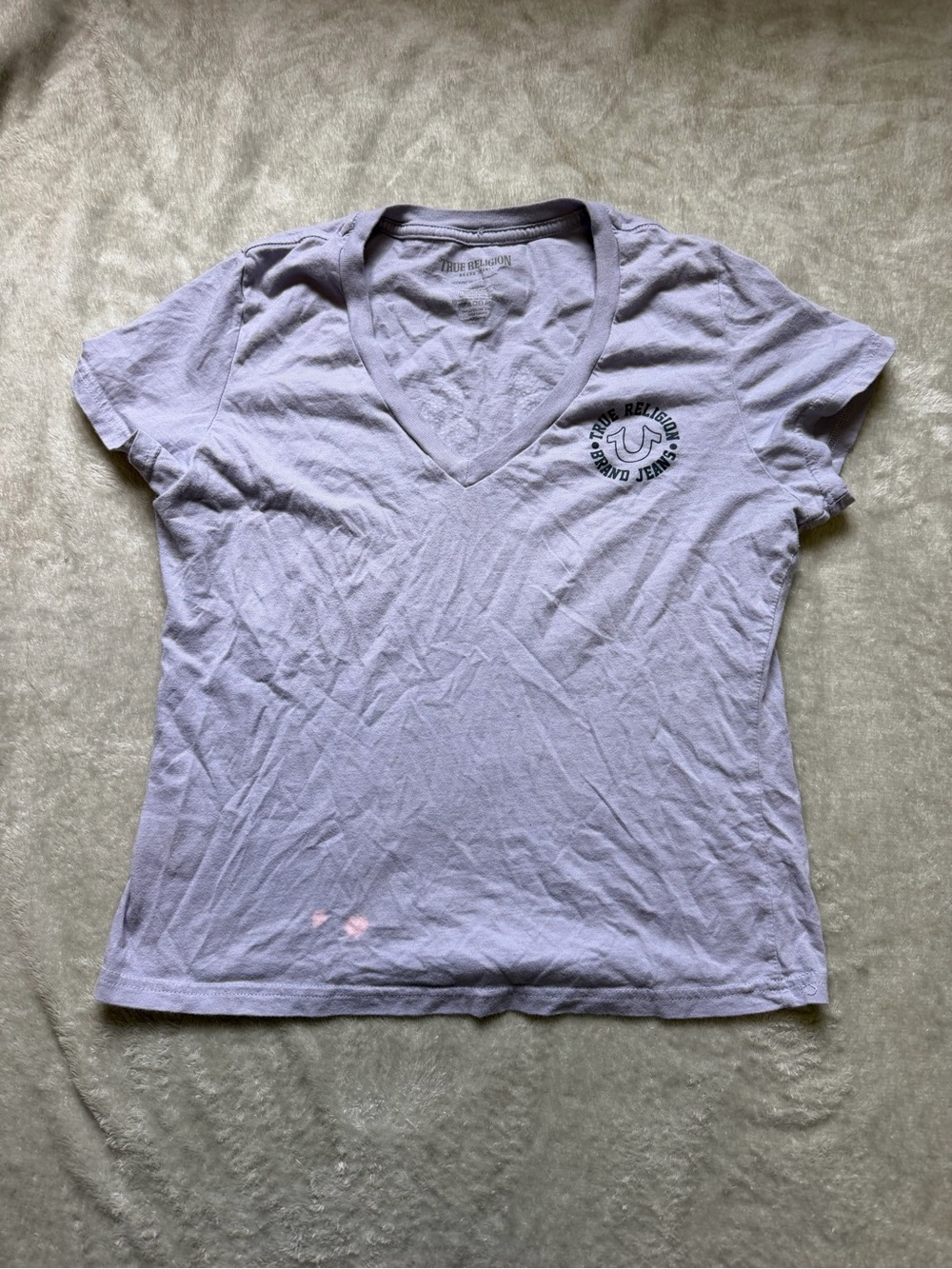 True Religion Lavender V-Neck Short Sleeve Logo Tee